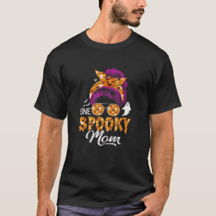 Womens One Spooky Mum Halloween Messy Bun Hair Gho T-Shirt