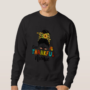 Womens One Thankful Nienie Leopard Messy Bun Fall  Sweatshirt