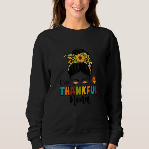 Womens One Thankful Nina Leopard Messy Bun Fall Th Sweatshirt