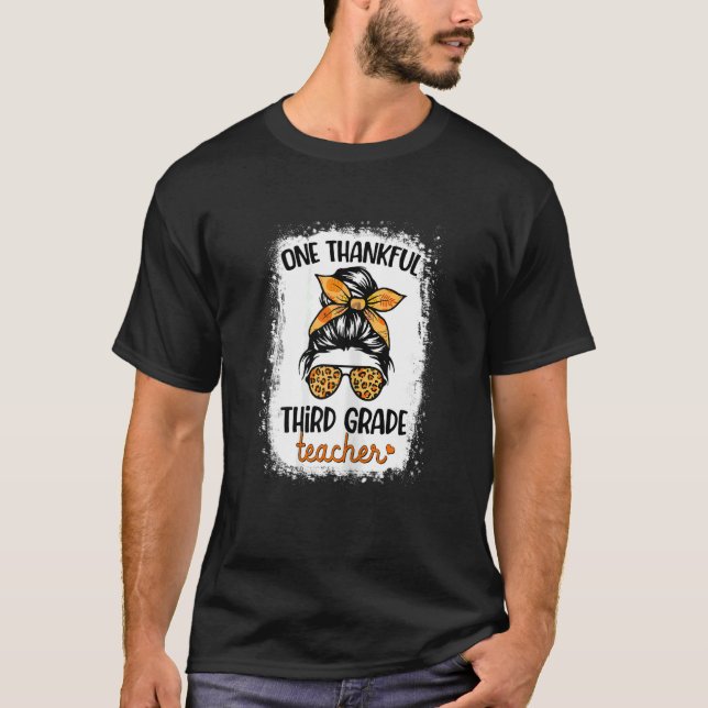 Womens One Thankful Third Grade Teacher Happy Fall T-Shirt (Front)