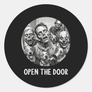 Womens Open The Door Zombie Dogs Funny Halloween Classic Round Sticker