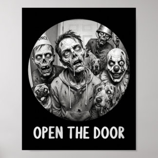 Womens Open The Door Zombie Dogs Funny Halloween Poster