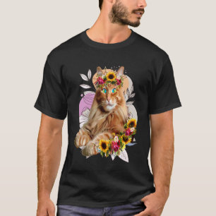 Womens Orange Cat Owner for Girls Pet Floral Anima T-Shirt