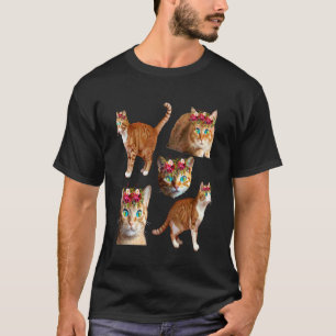 Womens Orange Cat Owner for Girls Pet Floral Anima T-Shirt