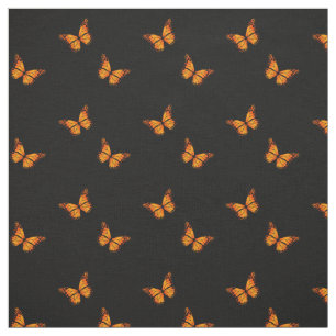 Women's Orange Fluttering Butterfly On Black Fabric