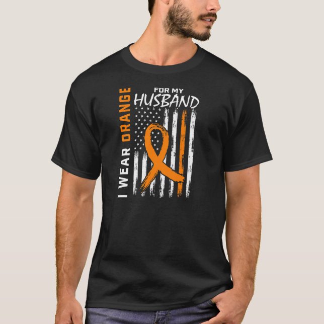 Womens Orange For My Husband Multiple Sclerosis Aw T-Shirt (Front)
