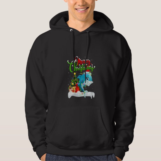 Womens Orca Fish  Xmas Decorations Santa Orca Chri Hoodie (Front)