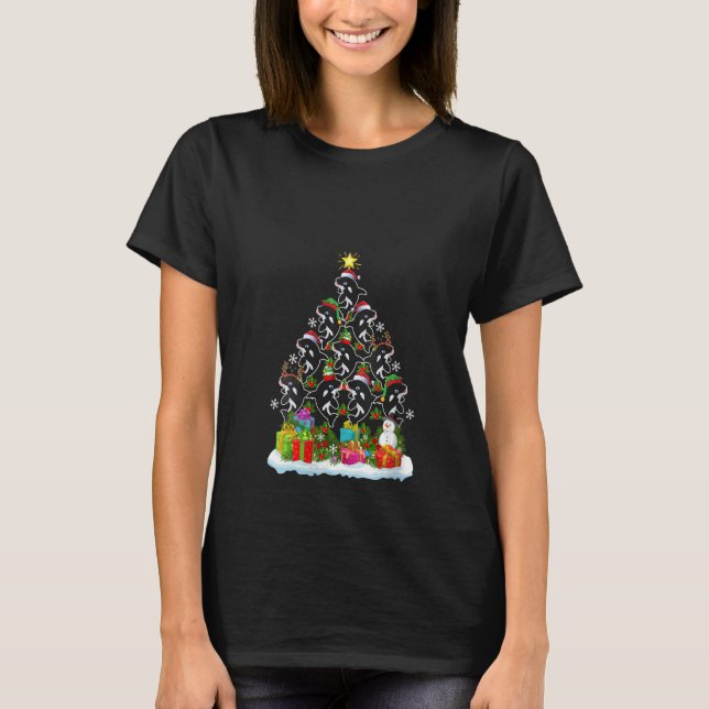 Womens Orca Fish  Xmas Holiday  Orca Christmas Tre T-Shirt (Front)