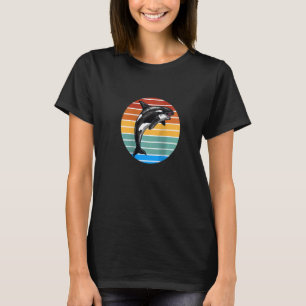 Womens Orca Whale Vintage Retro Sunset Raglan Base T-Shirt