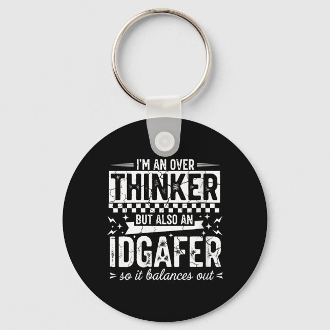 Womens Over Thinker Idgaf Funny Sarcastic Quote Key Ring (Front)