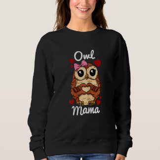 Womens Owl Mama Finger Heart Owl Animal With Ribbo Sweatshirt