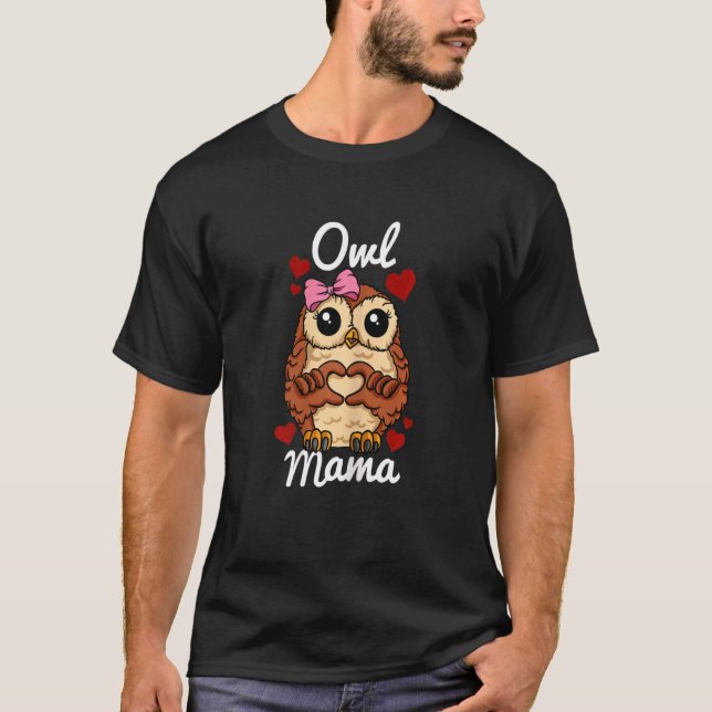 Womens Owl Mama Finger Heart Owl Animal With Ribbo T-Shirt (Front)
