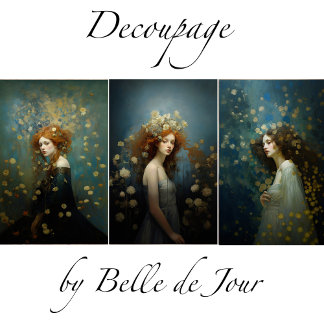 Women's paintings with gold accents decoupage  wrapping paper sheet