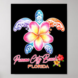Womens Panama City Beach Sea Turtle Plumeria Poster