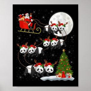 Womens Panda Santa Sleigh Flying Funny Magical Chr Poster