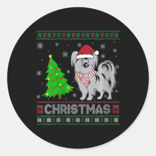 Womens Papillon Dog Xmas Tree Lighting Ugly Christ Classic Round Sticker