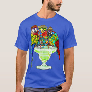 Womens Parrots Drinking Margarita Hawaiian  Vacati T-Shirt