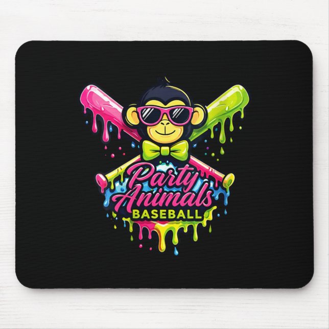 Women's party animals baseball funny monkey  mouse pad (Front)