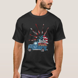 Womens Patriotic 4th Of July Lola Truck Sunflower T-Shirt
