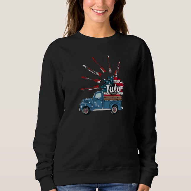 Womens Patriotic 4th Of July Tutu Truck Sunflower  Sweatshirt (Front)