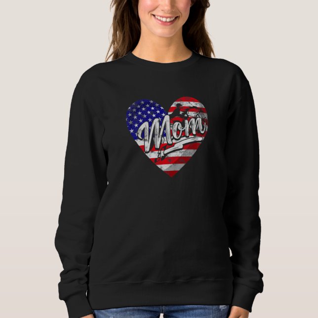 Womens Patriotic American Flag Heart Equestrian Mo Sweatshirt (Front)