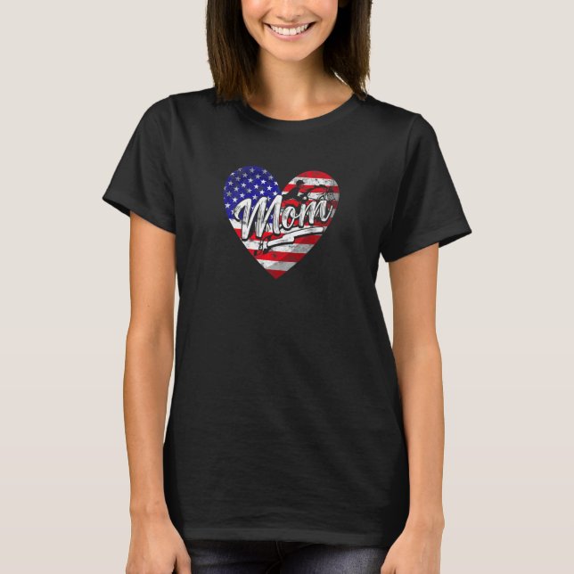 Womens Patriotic American Flag Heart Equestrian Mo T-Shirt (Front)