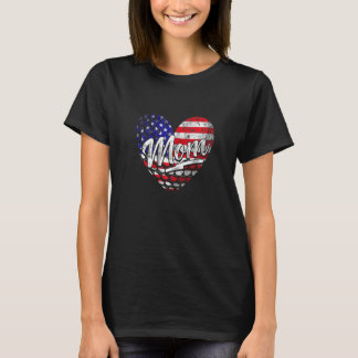 Womens Patriotic American Flag Heart Golf Mum Moth T-Shirt