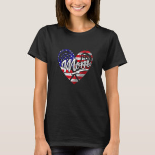 Womens Patriotic American Flag Heart Lacrosse Mum  T-Shirt