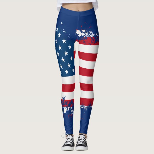 Women's Patriotic American Flag Leggings (Front)