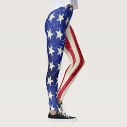 Women's Patriotic Leggings, American Flag Glitter Leggings