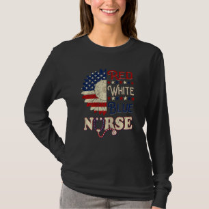 Womens Patriotic Nurse Sunflower 4th Of July Red W T-Shirt