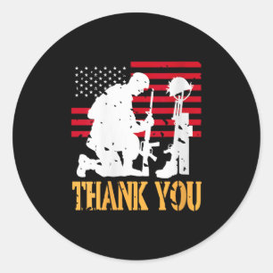 Womens Patriotic Soldier Kneeling Battlefield Cros Classic Round Sticker