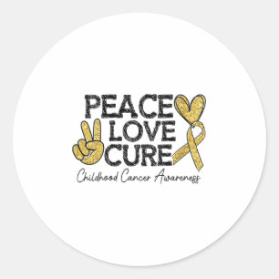 Womens Peace Love Childhood Cancer Awareness Gol-d Classic Round Sticker