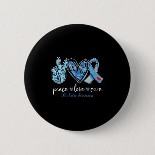 Womens Peace Love Cure Grey Blue Ribbon Diabetes A 6 Cm Round Badge