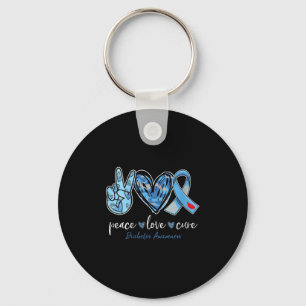 Womens Peace Love Cure Grey Blue Ribbon Diabetes A Key Ring