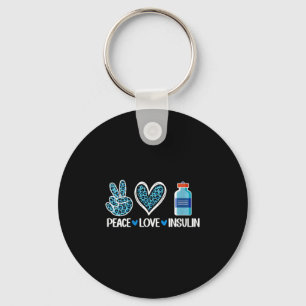 Womens Peace Love Insulin V-neck Key Ring