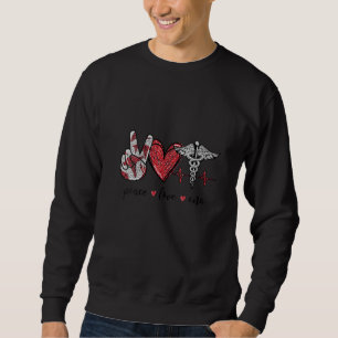 Womens Peace Love Nurse Symbol Heartbeat Cute Cna Sweatshirt