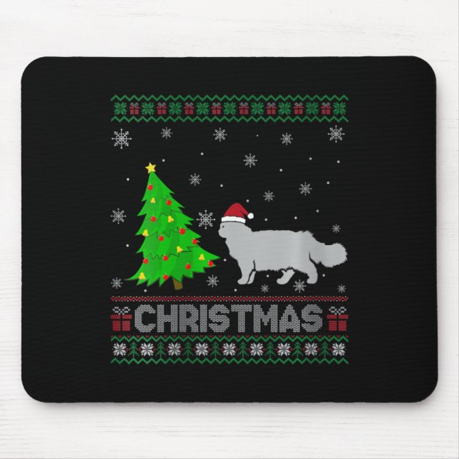 Womens Persian Cat Xmas Tree Lighting Ugly Christm Mouse Pad (Front)