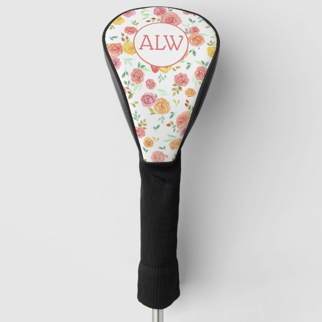 Womens Personalised Initials Floral Golf Head Cove Cover (Front)