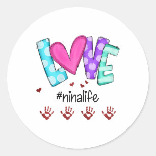 Womens Personalised Love Ninalife Little Hands Art Classic Round Sticker