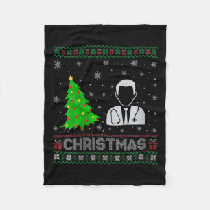 Womens Physician Xmas Tree Lighting Ugly Christmas Fleece Blanket