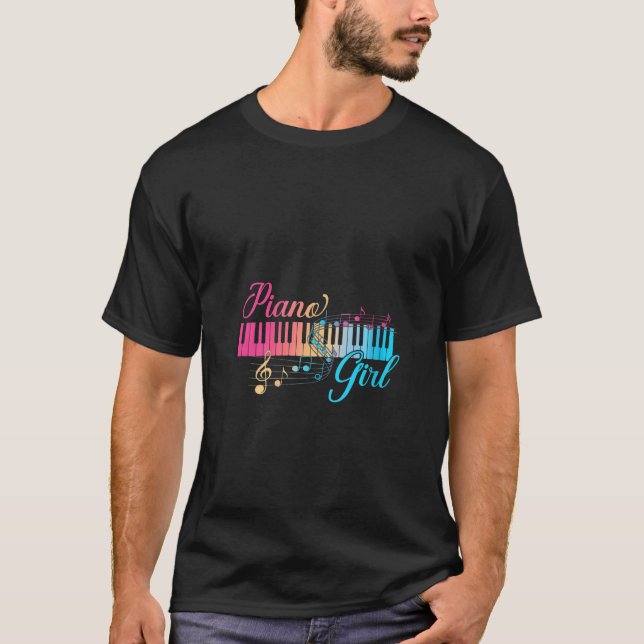 Womens Piano Girl Colourful Keyboard Graphic Music T-Shirt (Front)