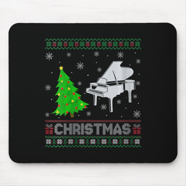 Womens Piano Xmas Tree Lighting Ugly Christmas Swe Mouse Pad (Front)