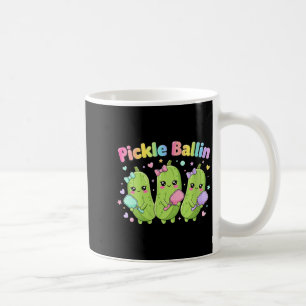 Women's pickle ballin cute cartoon pickleball with coffee mug