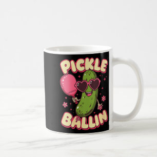 Women's pickle ballin cute cartoon pickleball with coffee mug