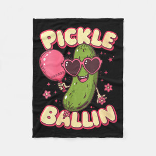 Women's pickle ballin cute cartoon pickleball with fleece blanket