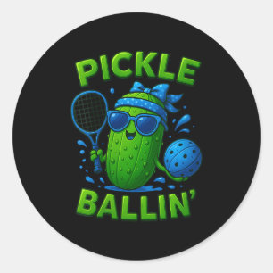 Womens pickle ballin' cute pickle ball, funny blue classic round sticker
