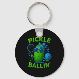 Womens pickle ballin' cute pickle ball, funny blue key ring