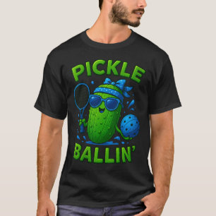 Womens pickle ballin' cute pickle ball, funny blue T-Shirt