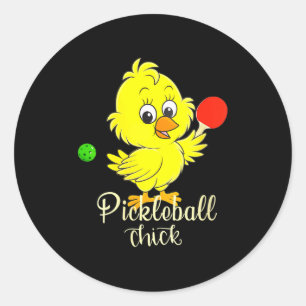 Womens pickleball chick funny pickle ball classic round sticker
